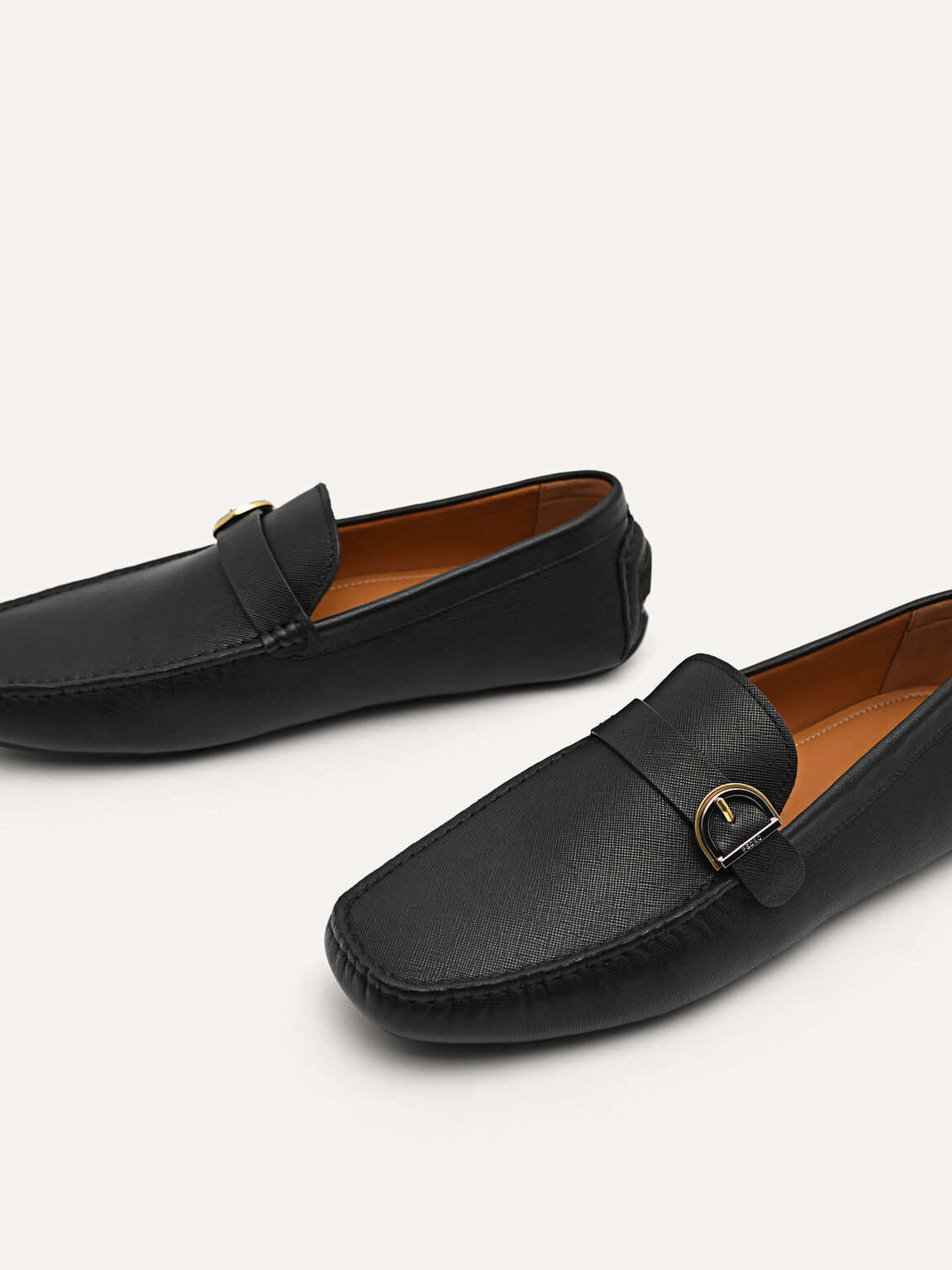 Leather Moccasins with Buckle Detail, Black