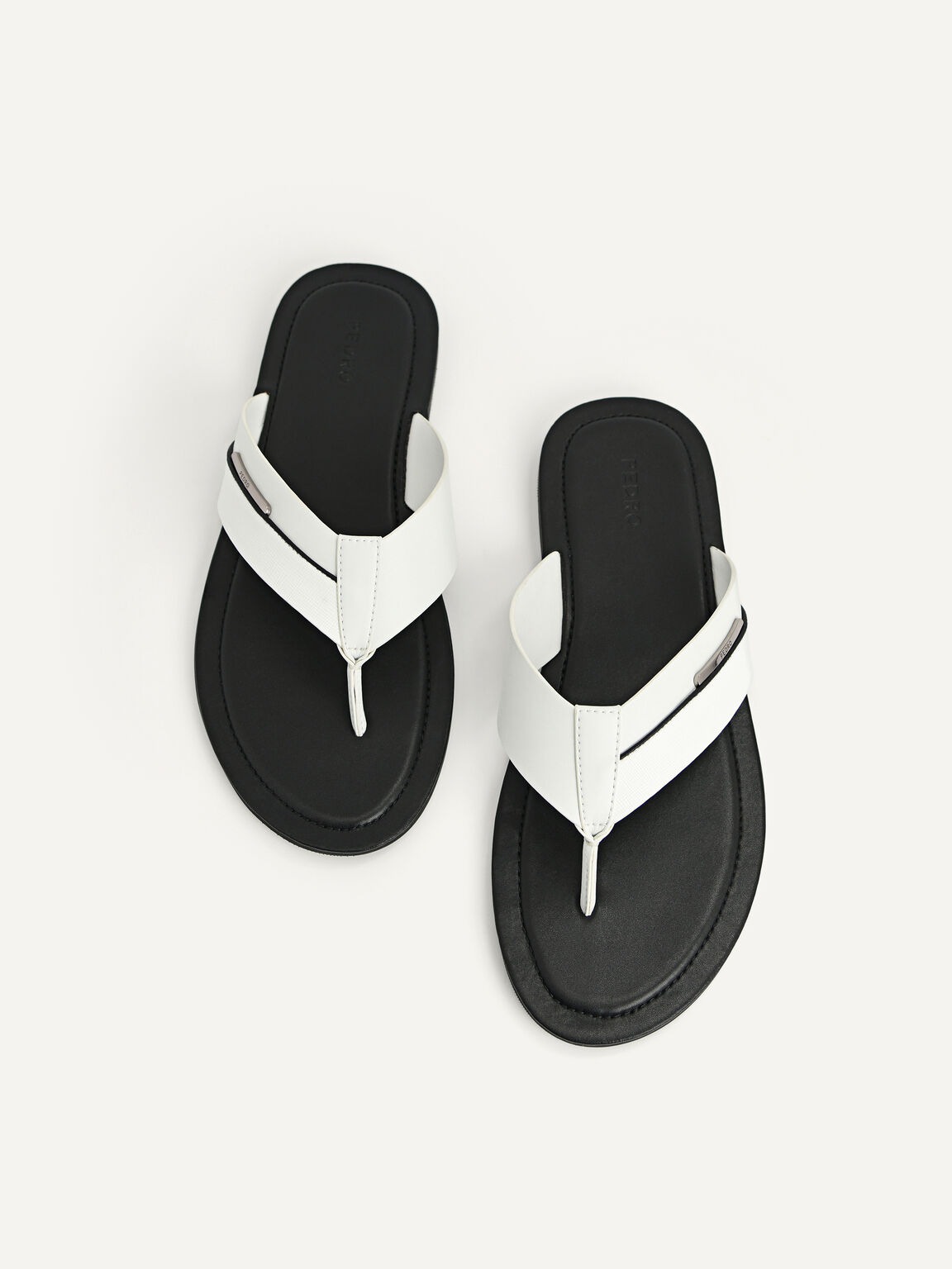 Textured Thong Sandals, White, hi-res