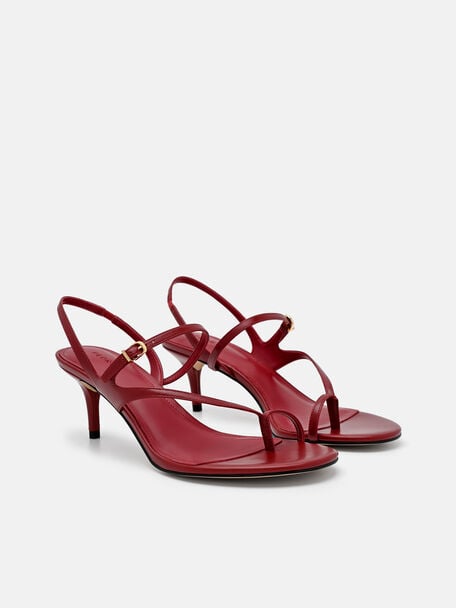Oblique Leather Heel Sandals, Red
