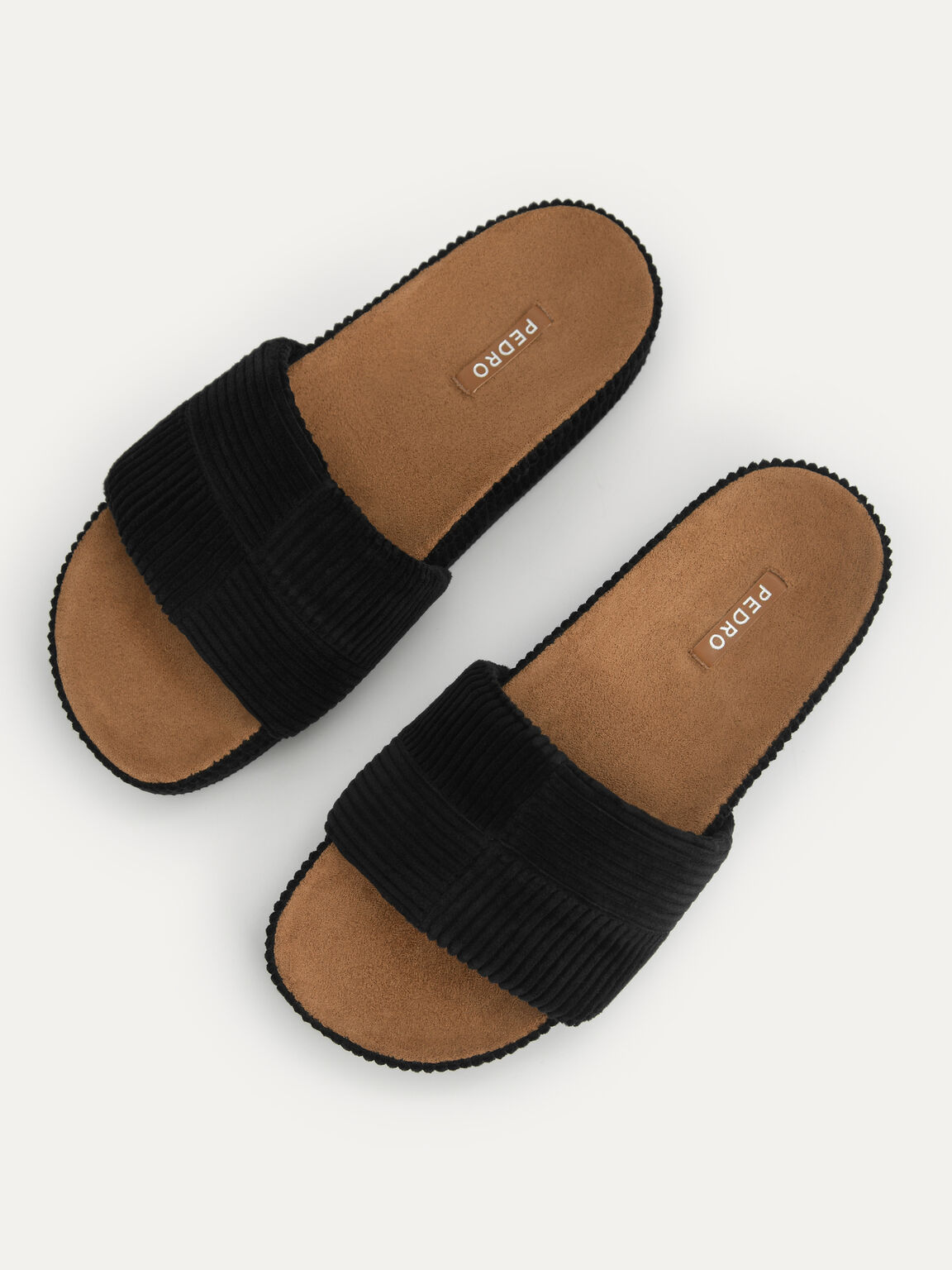 Corduroy Flatform Sandals, Black