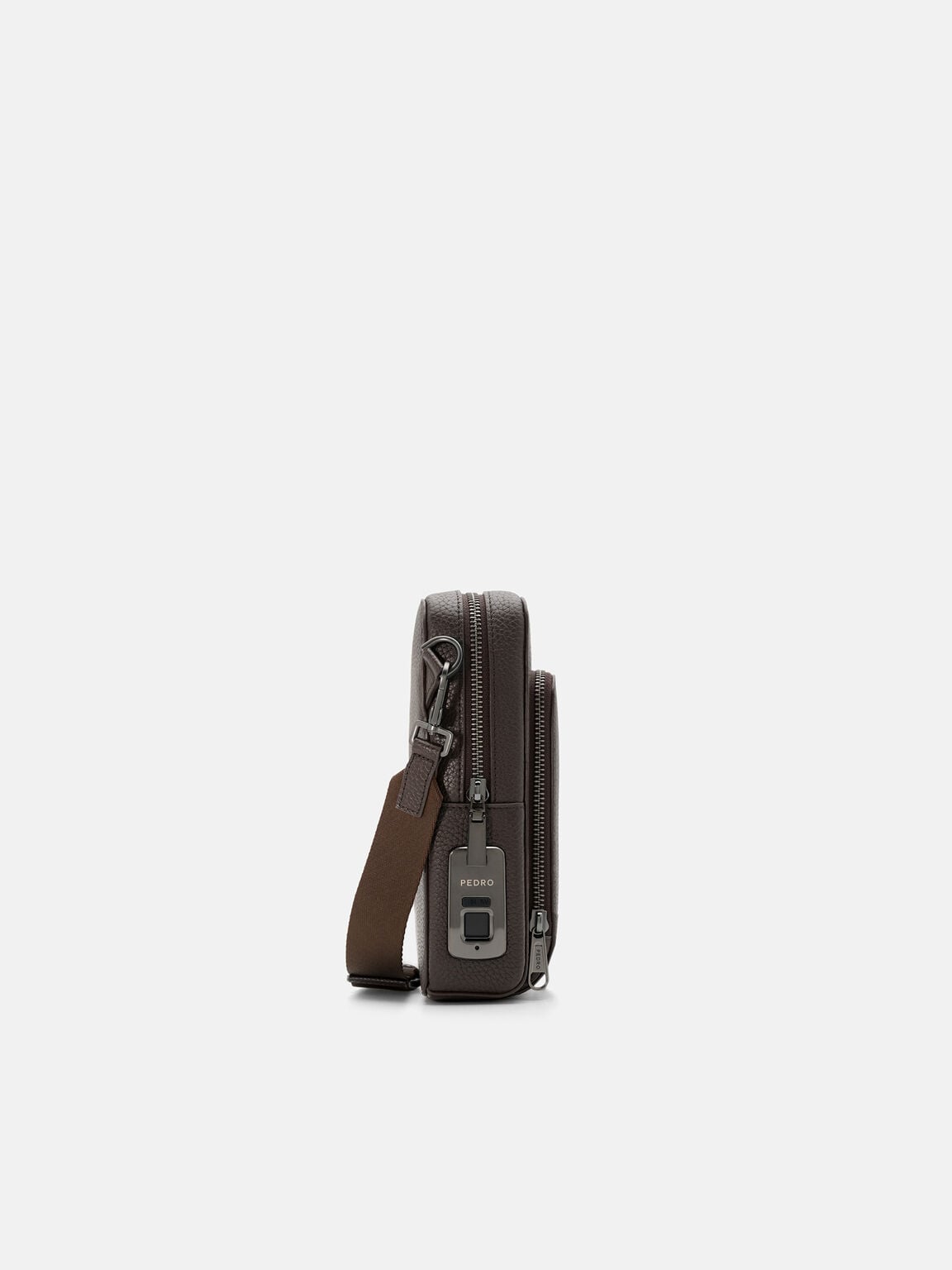 Fingerprint Lock Crossbody Bag, Espresso Brown Tumble