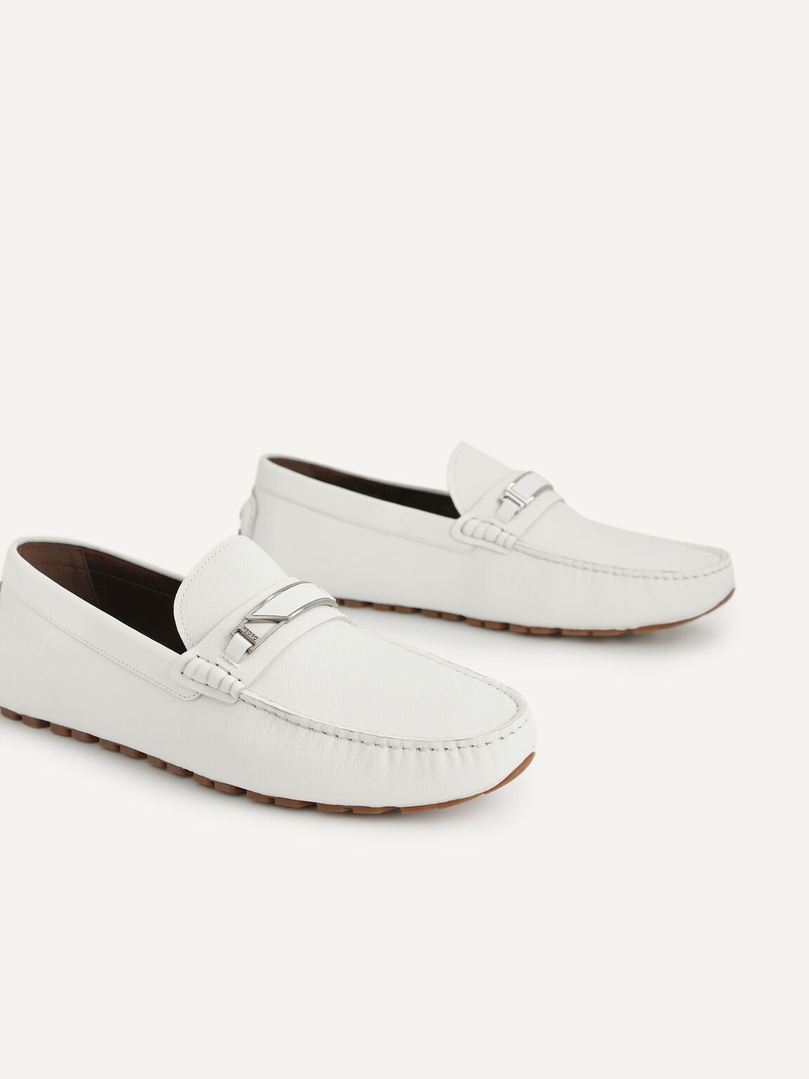 Leather Moccasins with Metal Bit, White