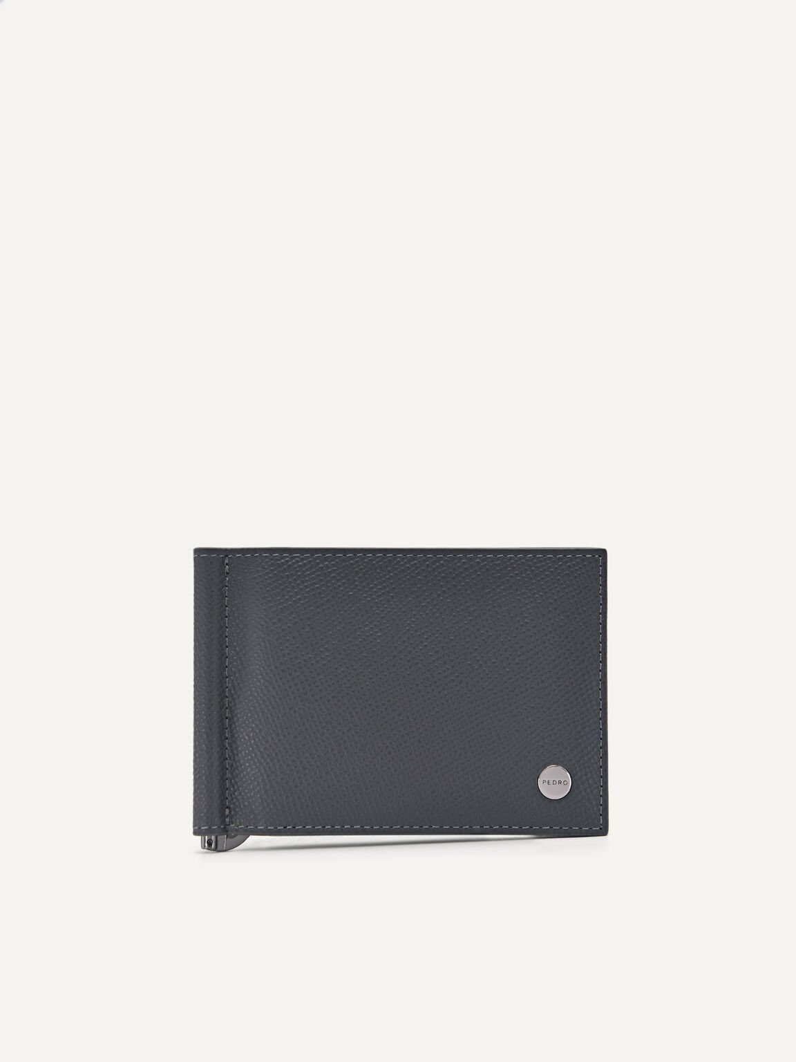 Leather Bi-Fold Card Holder with Money Clip, Dark Grey