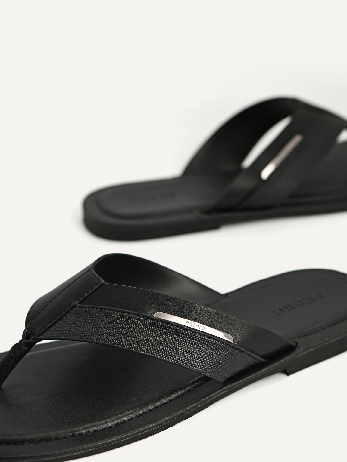 Textured Thong Sandals, Black, hi-res