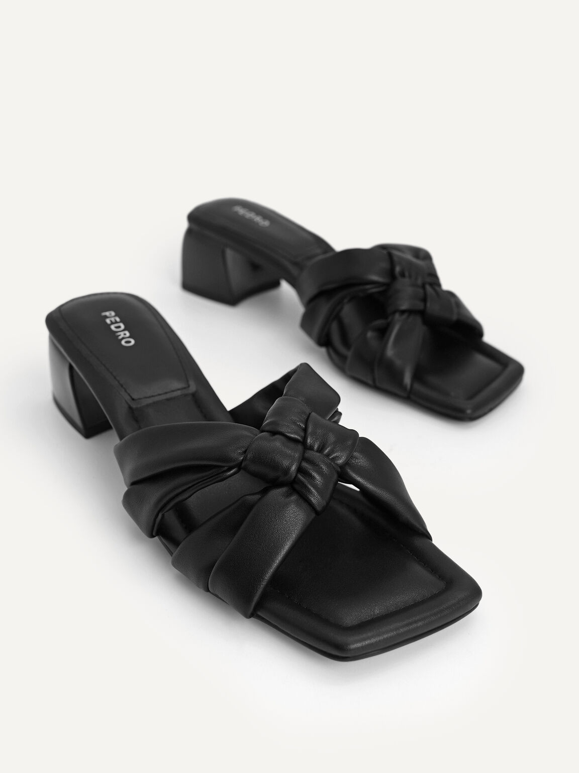 Knotted Straps Heeled Sandals, Black, hi-res