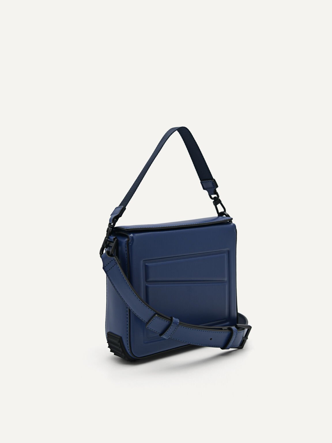Synthetic Leather Square Sling Bag, Navy