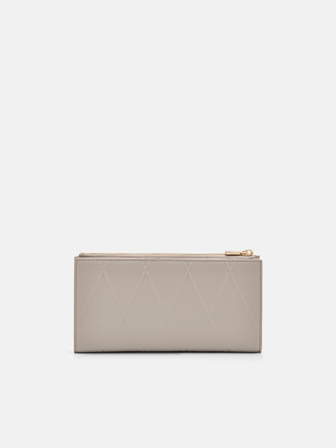 Leather Bi-Fold Long Wallet, Taupe