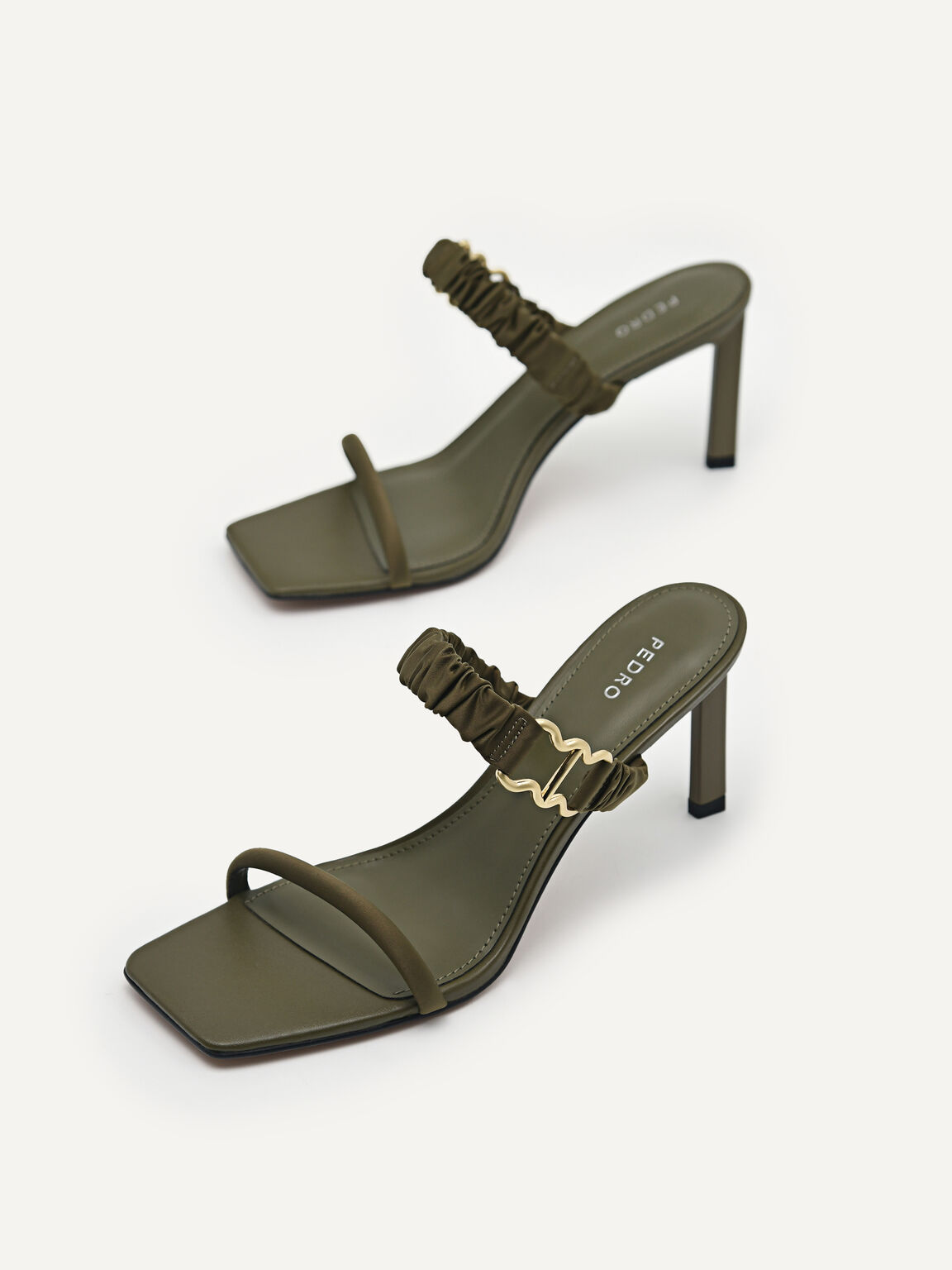 Double Strap Heeled Sandals, Military Green