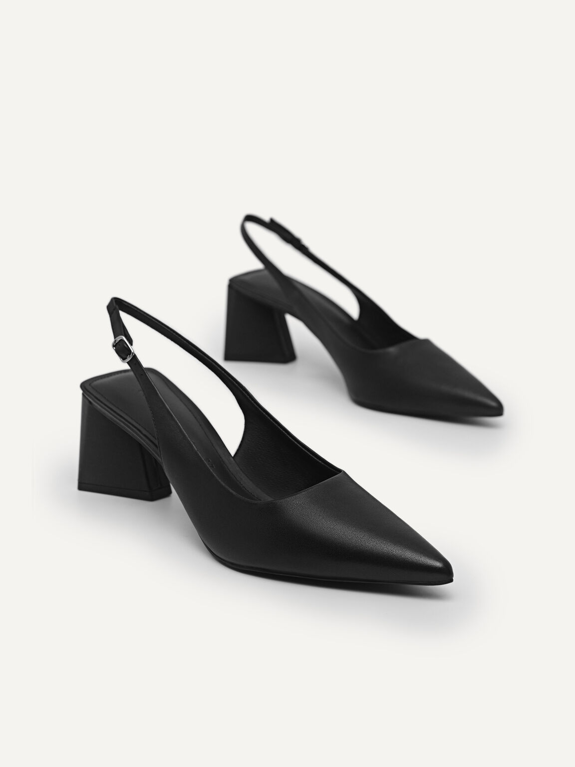 Leather Pointed Slingback Pumps, Black