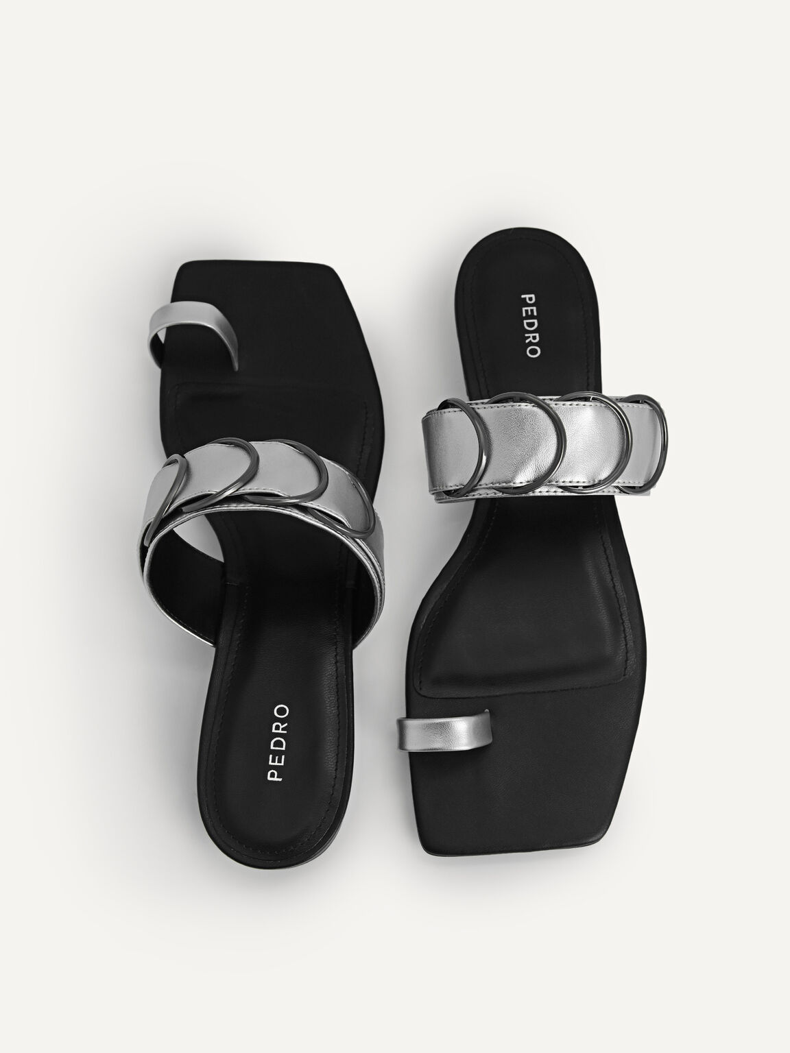 Metallic Toe Loop Sandals, Silver, hi-res