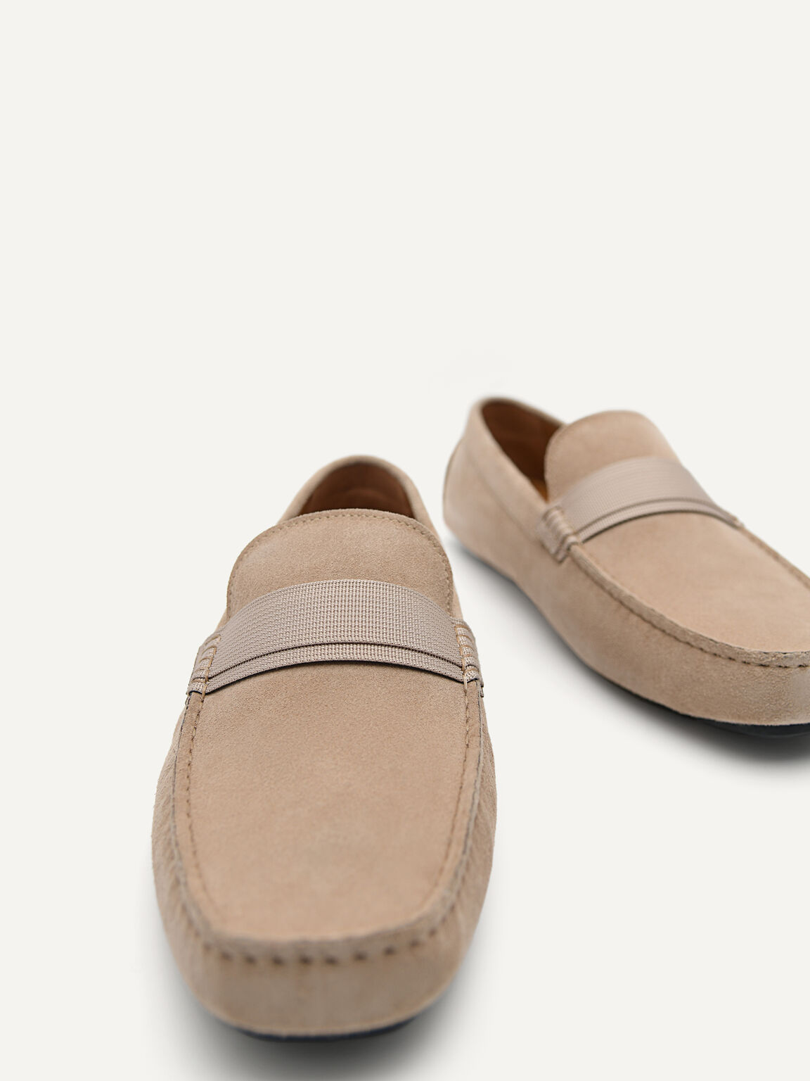 Suede Barcode Driving Moccassins, Sand