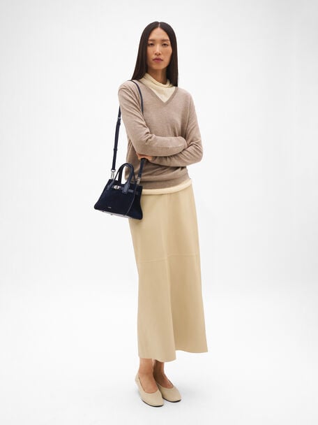 Danielle Small Leather Handbag, Dark Navy Suede