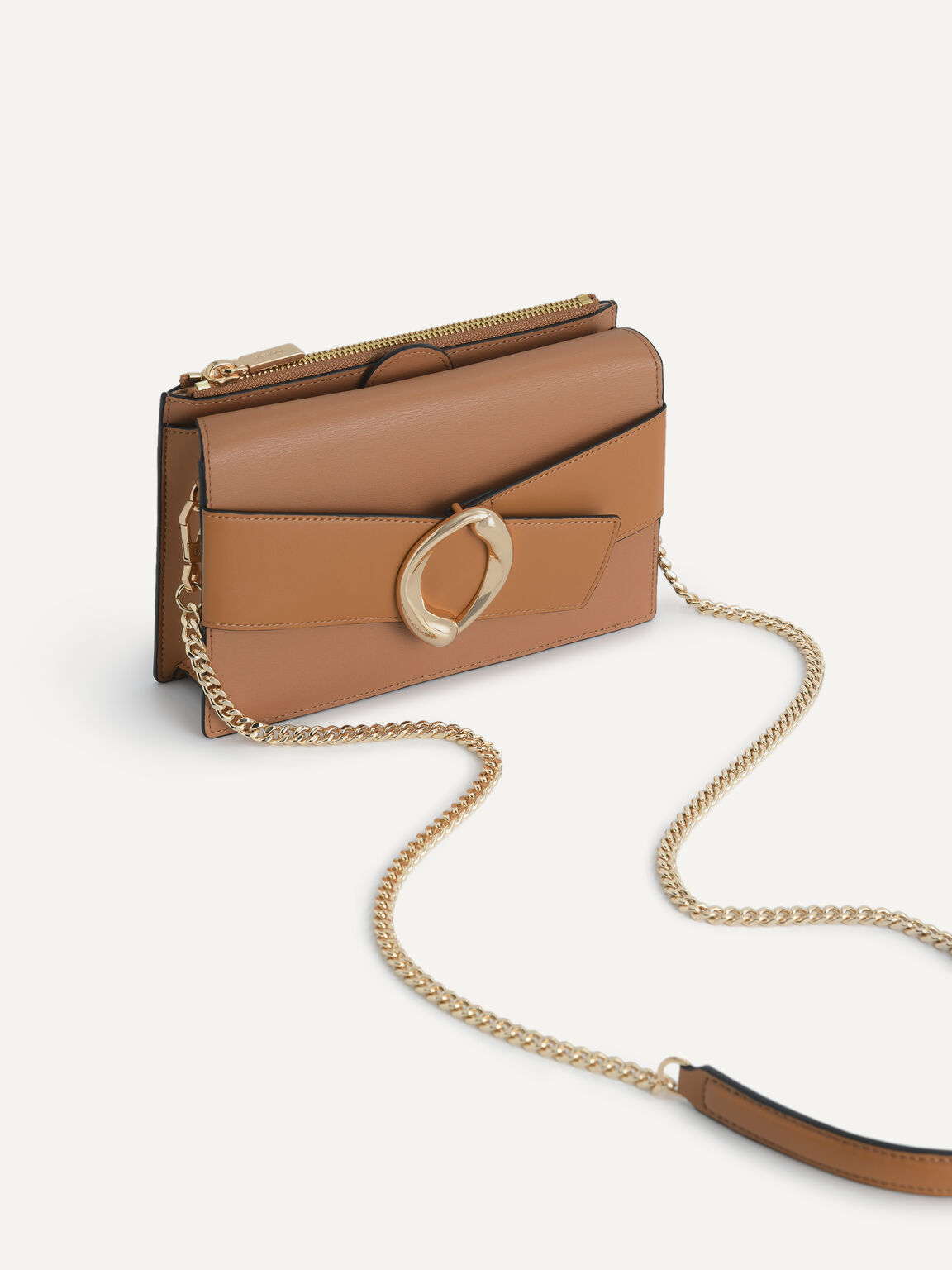 Textured Leather Shoulder Bag, Camel, hi-res