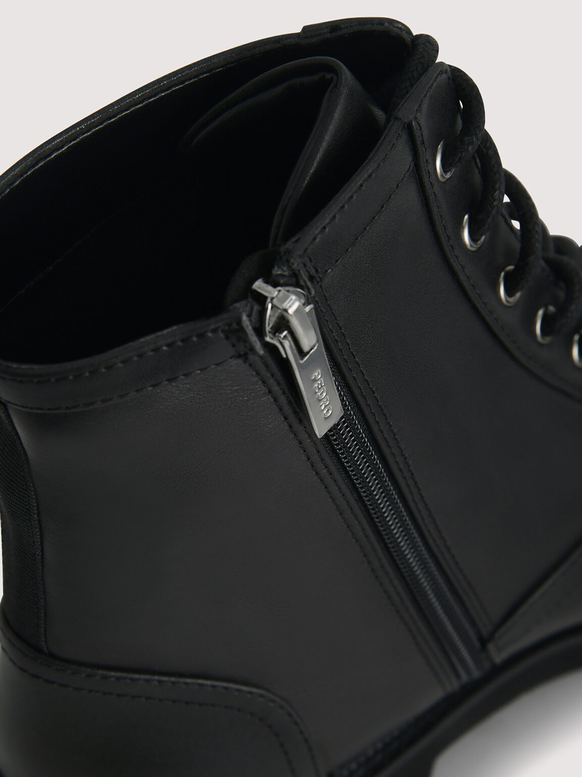Leather Lace Up Boots, Black2, hi-res