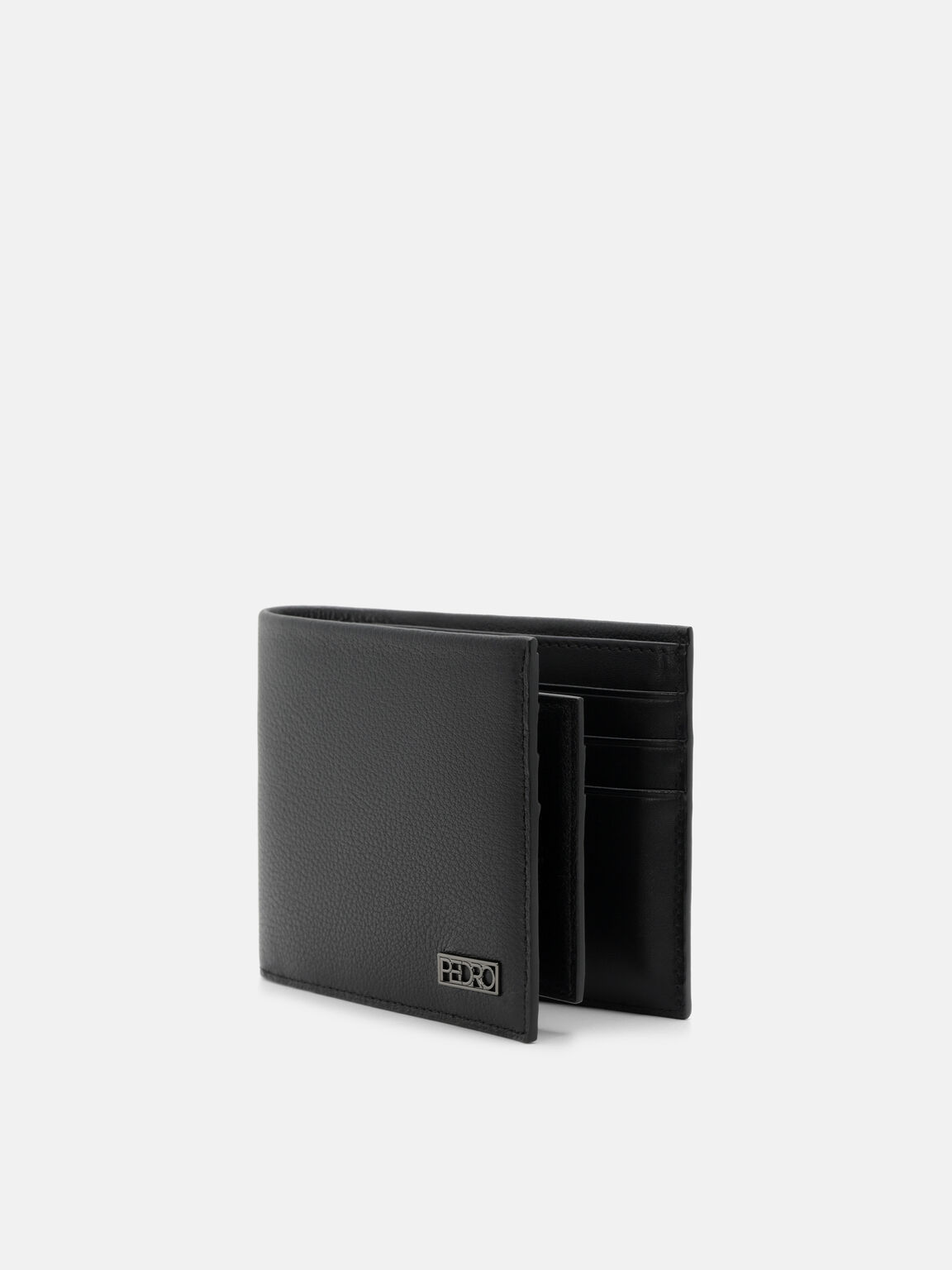 Embossed Leather Bi-Fold Wallet with Insert, Black Tumble