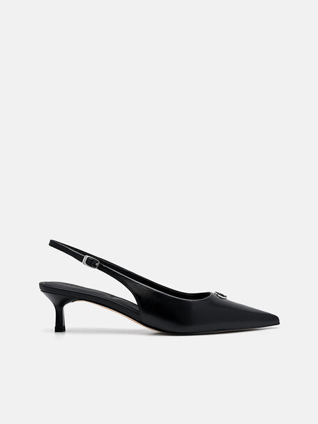 Marina Leather Slingback Heel Pumps, Black