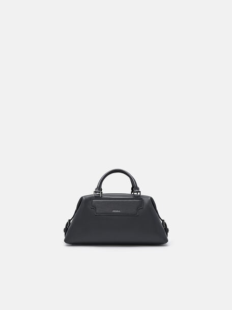 Mirelle Leather Bowling Bag, Dark Grey