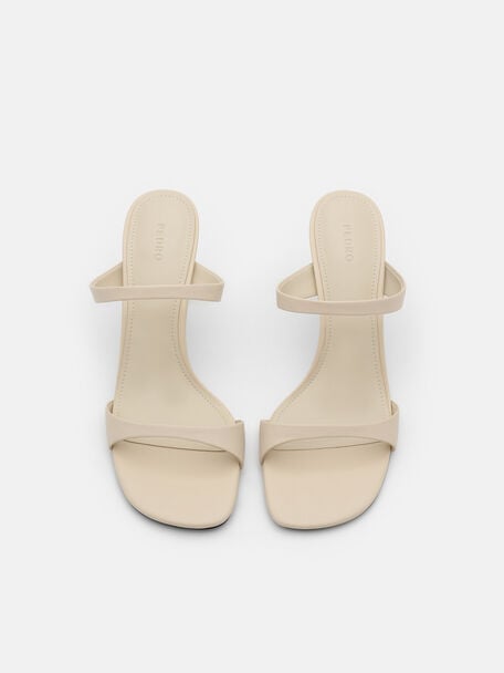 Abbey Leather Heel Sandals, Beige