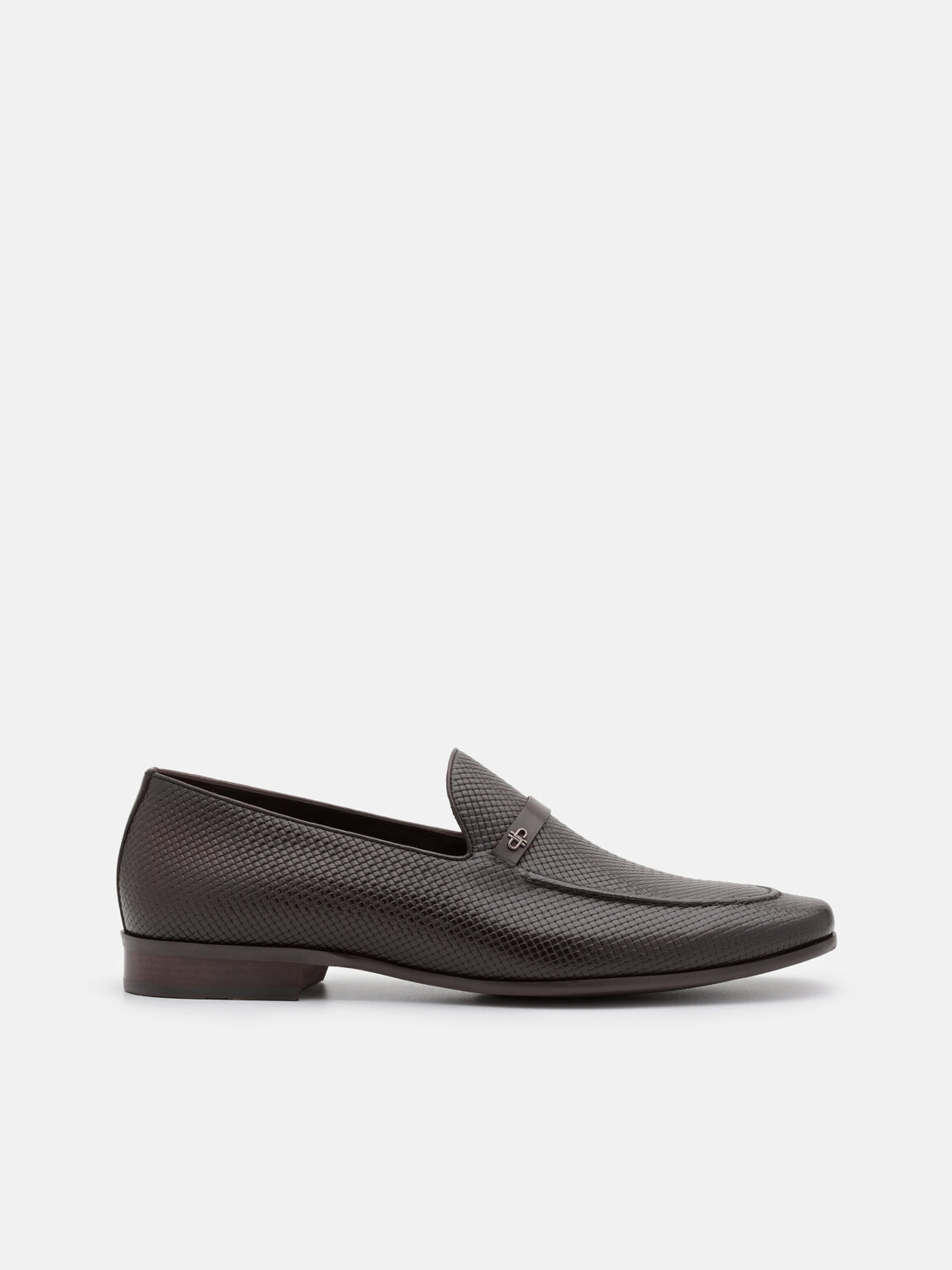 Woven Leather Loafers, Dark Brown Embossed