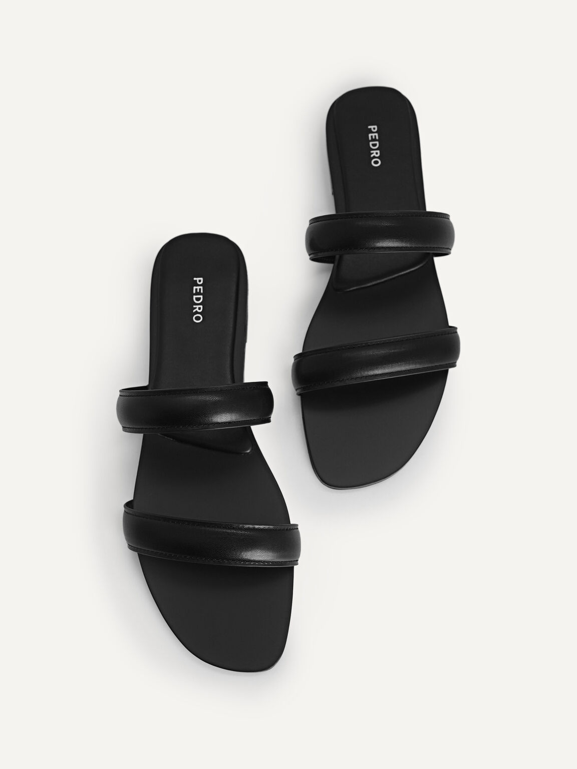 Double Strap Slip-On Sandals, Black