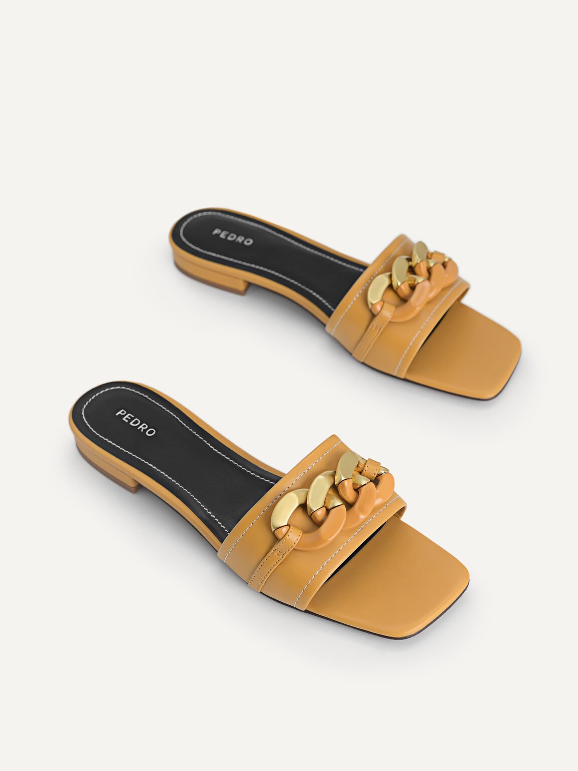 Oversized Chain Sandals, Mustard, hi-res