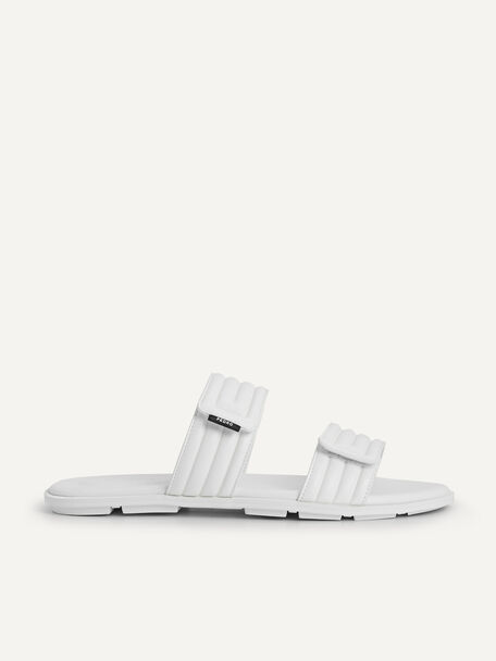 Quilted Double Strap Slide Sandals, White