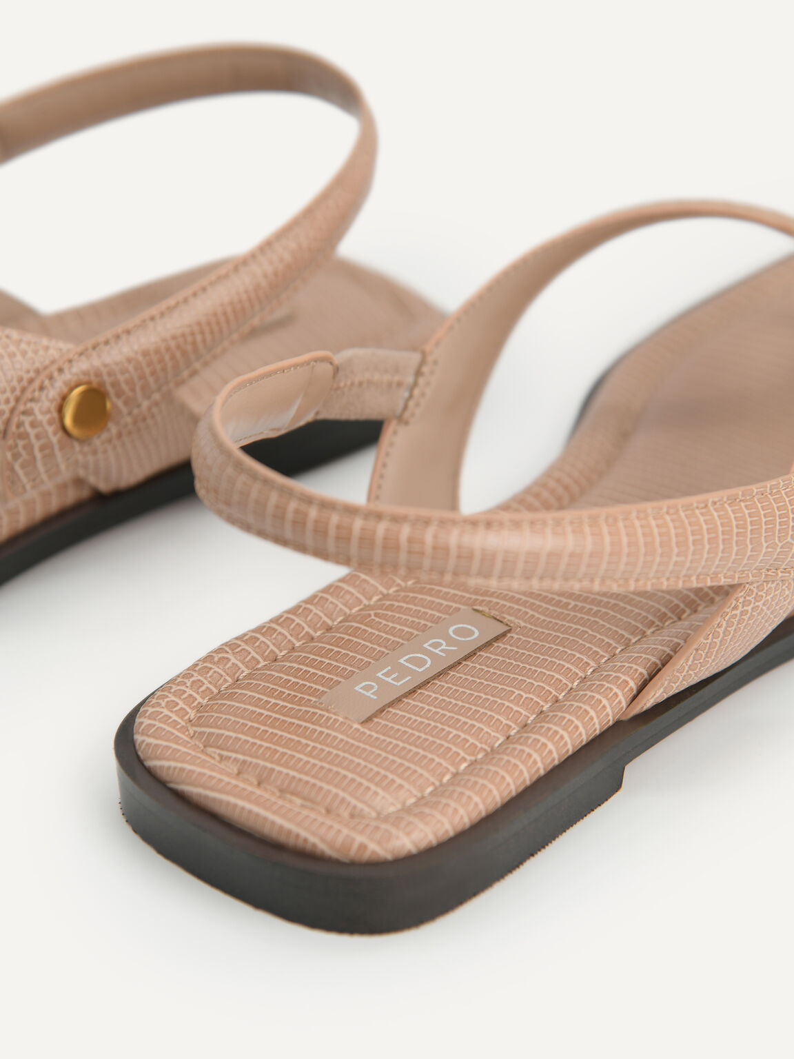 Lizard-Effect Slingback Thong Sandals, Taupe, hi-res