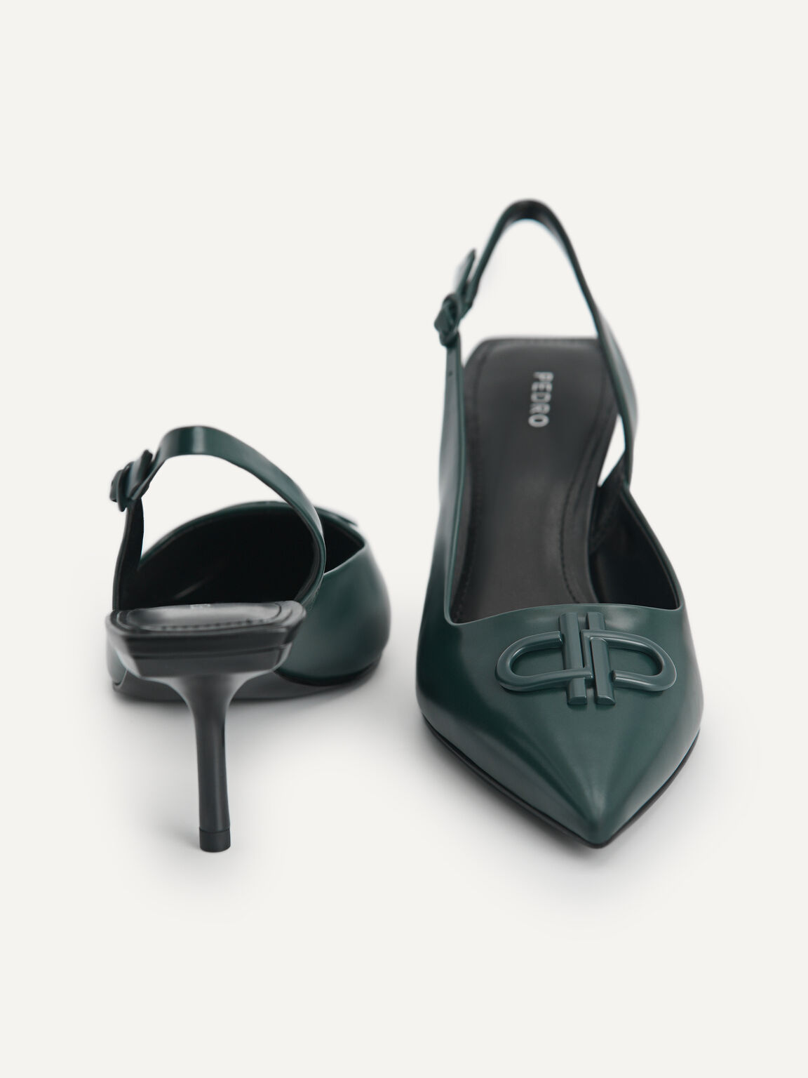 Icon Leather Pointed Slingback Pumps, Dark Green