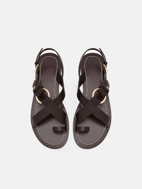Roe Leather Backstrap Sandals, Dark Brown