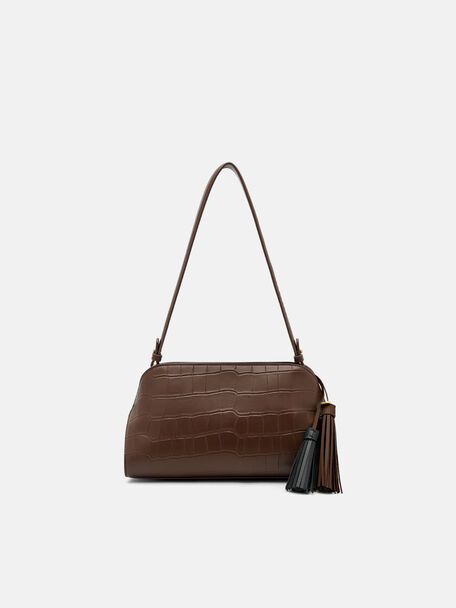 Tassel Shoulder Bag, Dark Brown