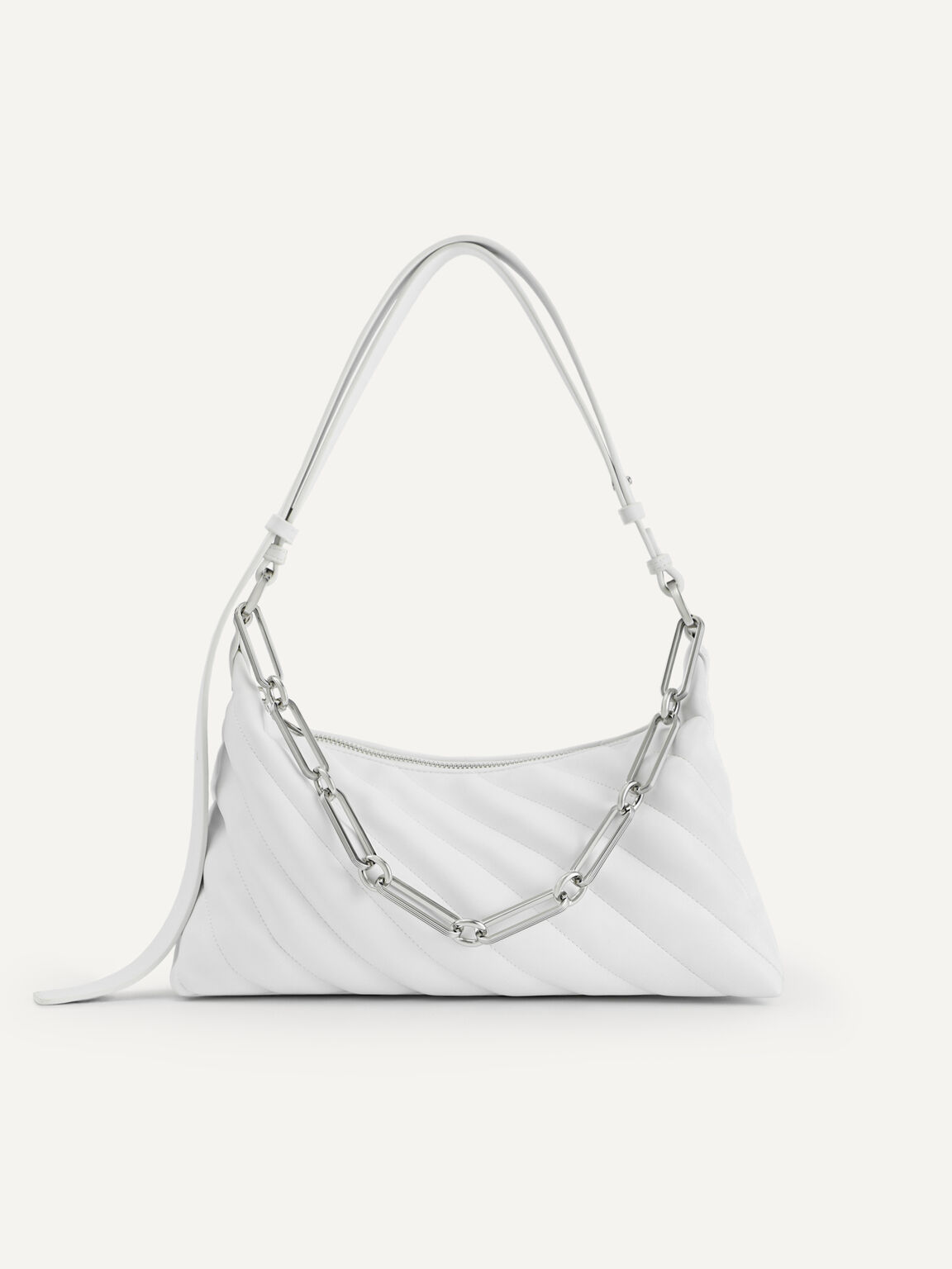 Quilted Shoulder Bag with Chain Strap, White