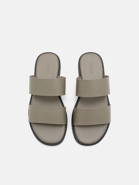 Leather Double-Strap Slide Sandals, Taupe