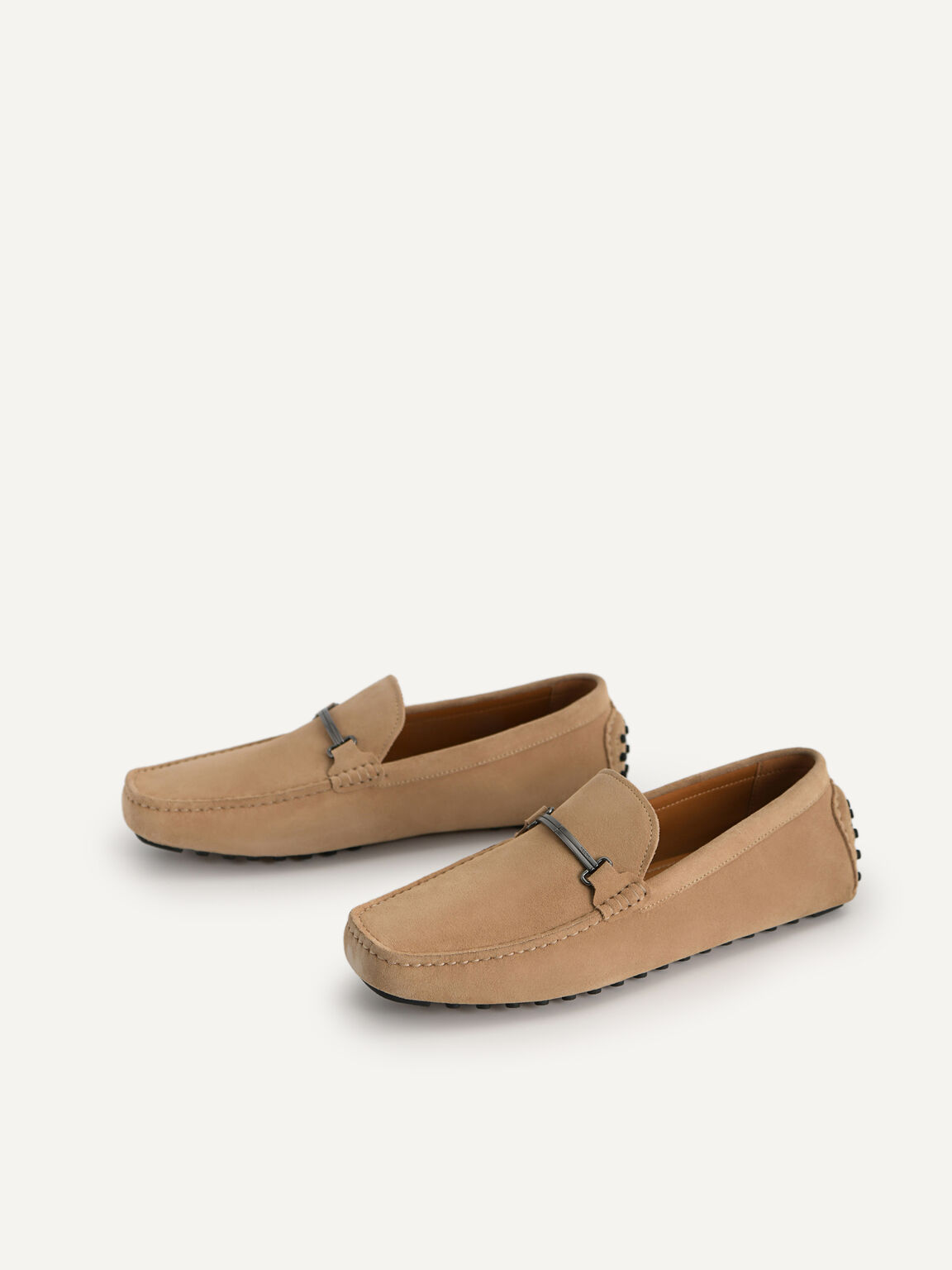 Suede Moccasins with Metal Bit, Sand