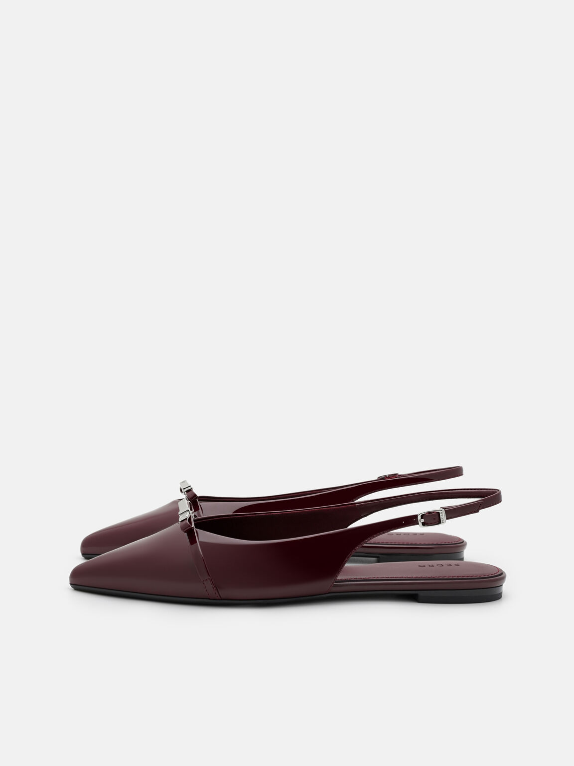 Jeanine Leather Slingback Flats, Burgundy Patent