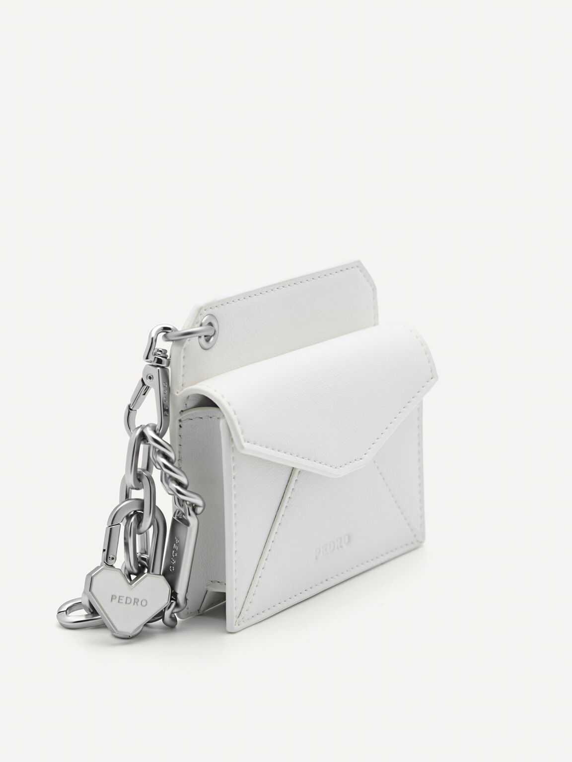 Leather Bi-Fold Card Holder with Key Chain, White