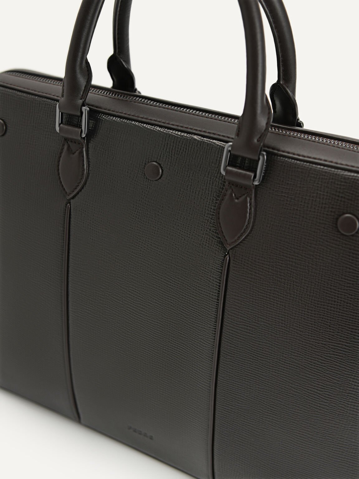 Textured Leather Briefcase, Dark Brown, hi-res