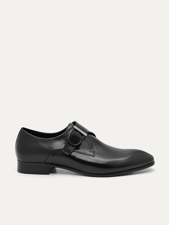 Redford Leather Single Monkstrap Shoes, Black