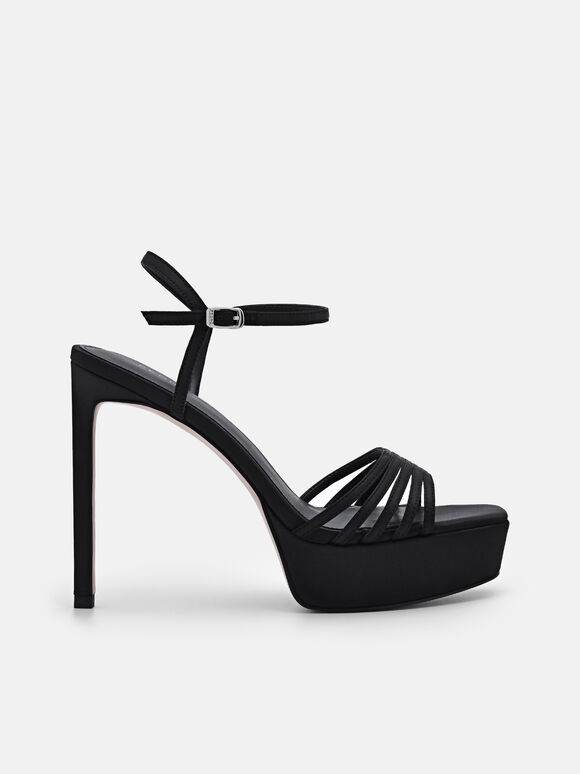 Iza Fabric Platform Heel Sandals, Black