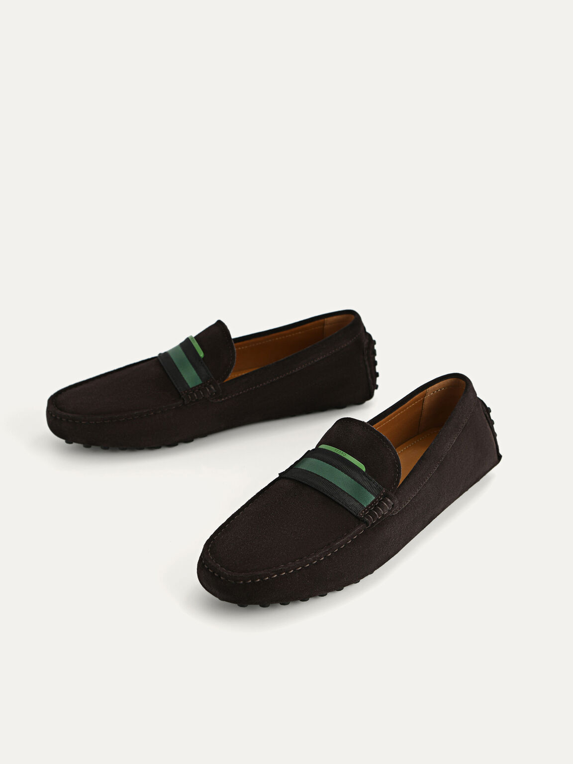 Suede Moccasins with Nylon Band, Dark Brown