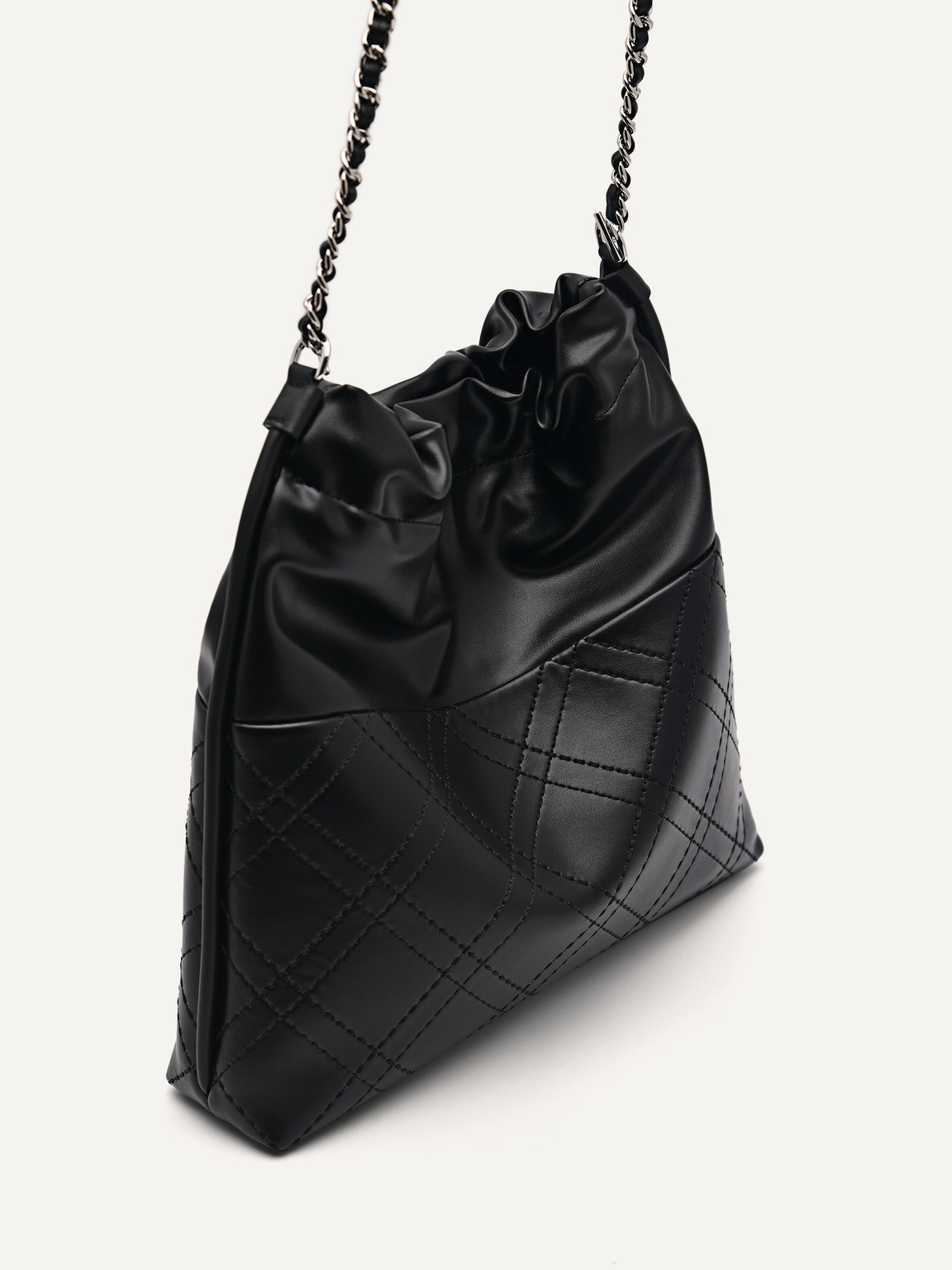 Cala Quilted Drawstring Tote, Black