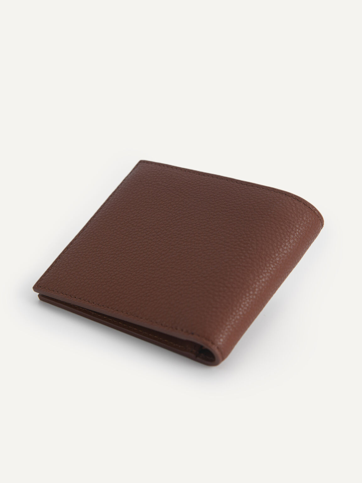 Textured Leather Bi-Fold Wallet, Cognac, hi-res