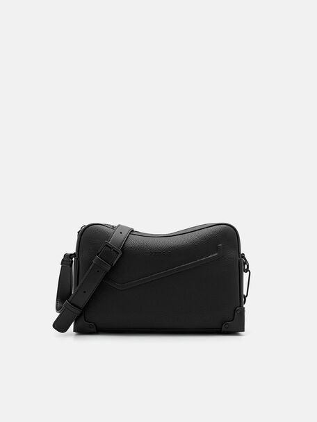 Taper Leather Sling Bag, Black