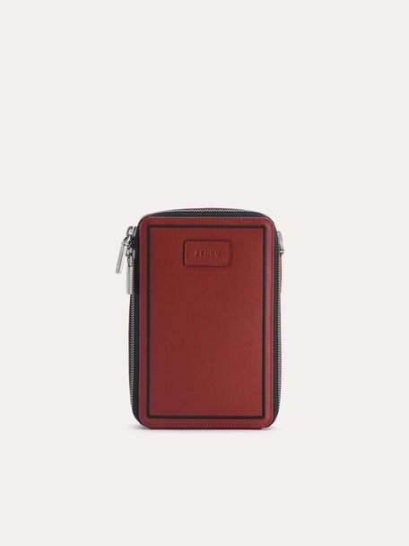 Textured Leather Phone Pouch, Red, hi-res