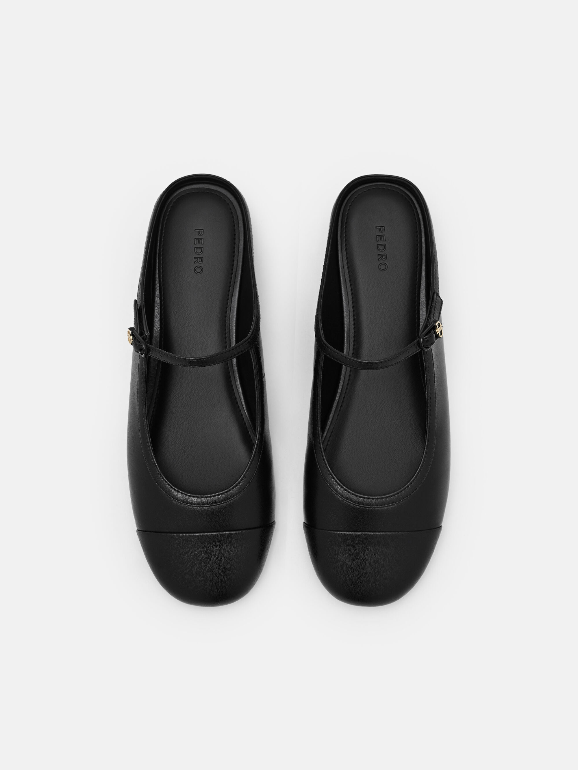 Black Leather Cap Toe Mules - PEDRO SG
