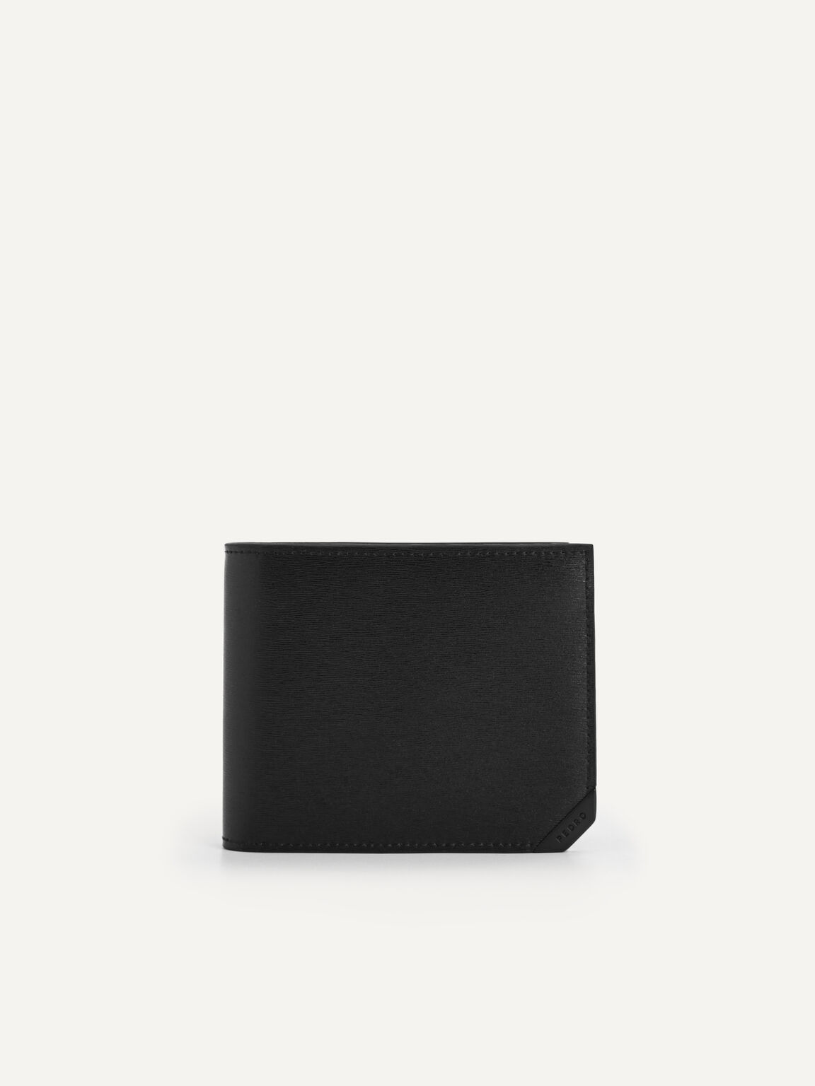 Textured Leather Bi-Fold Wallet with Flip, Black
