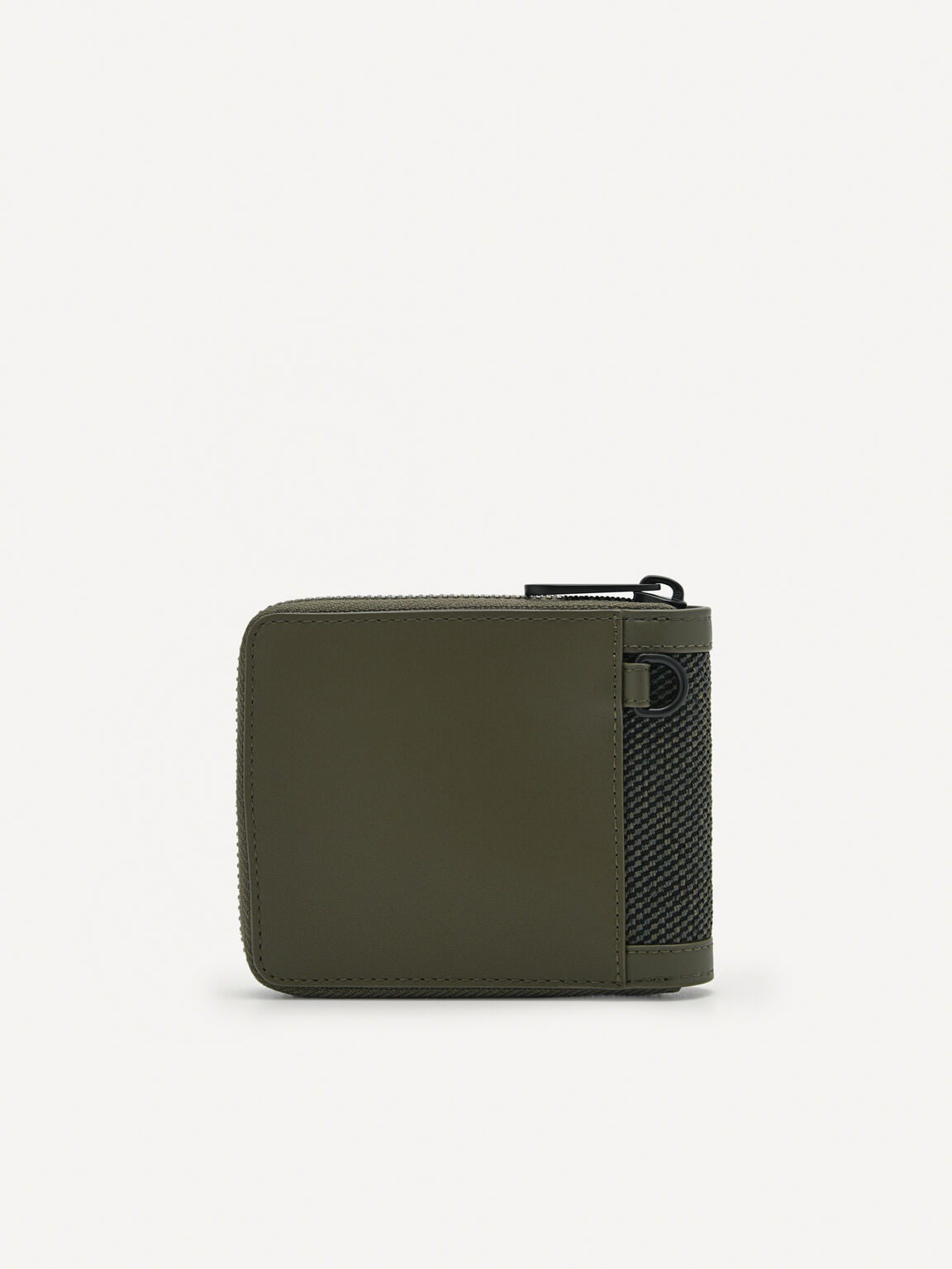 Leather Bi-Fold Zip-Around Wallet with Coin Pouch, Military Green