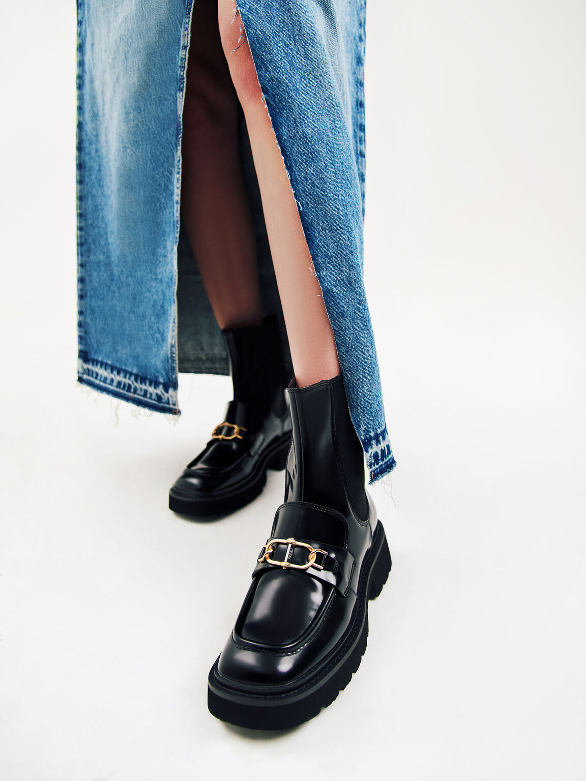 Leather Platform Chelsea Boots, Black