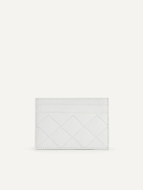 크리스크로스 패턴 레더 카드 지갑, 화이트