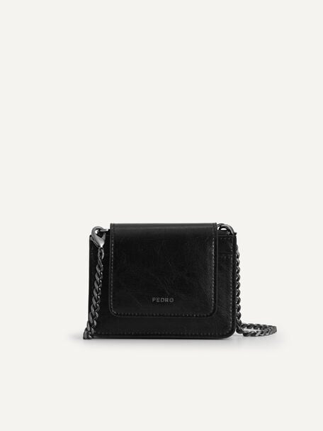 Leather Pouch with Chain Handle, Black