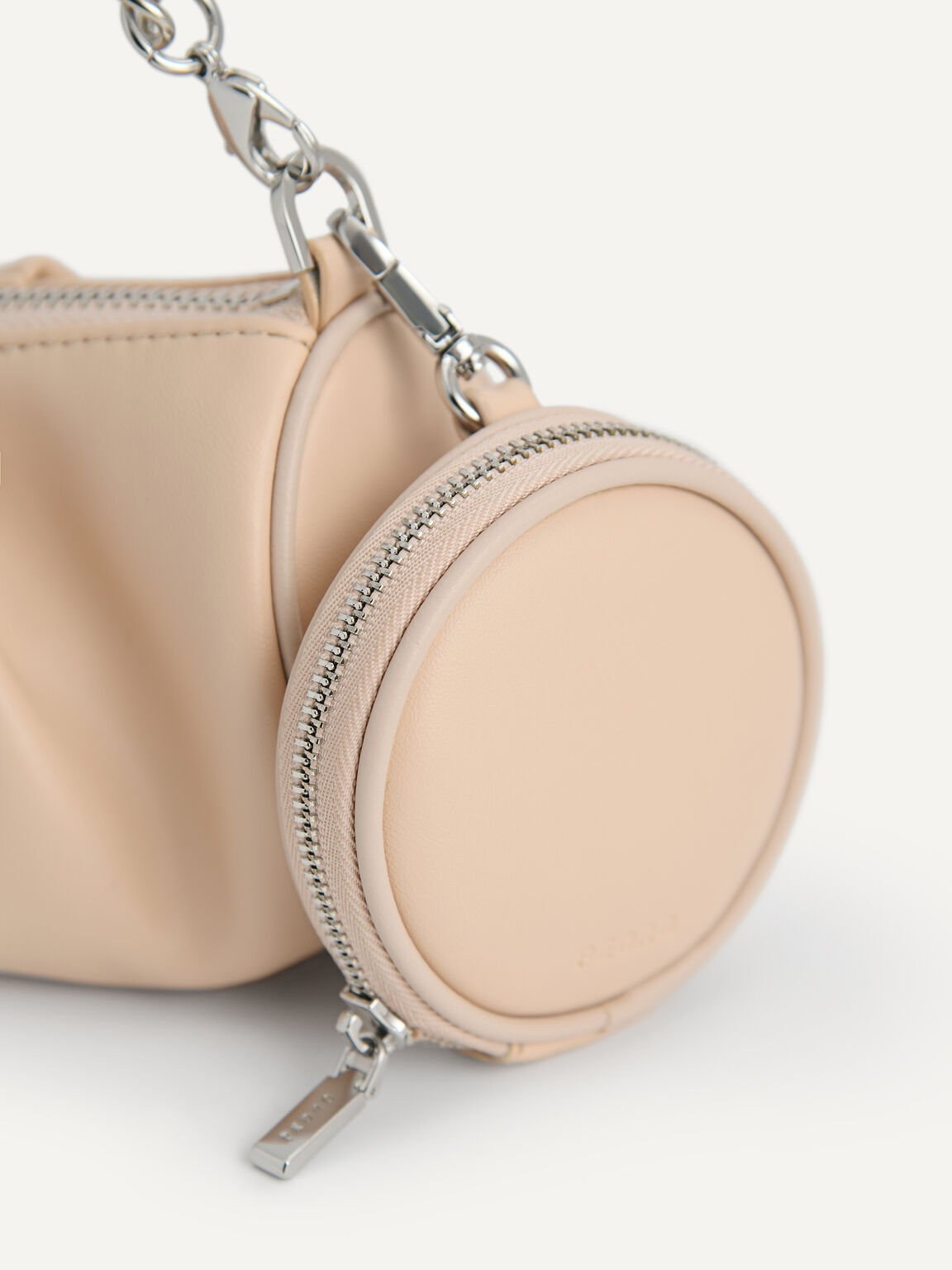 Chain Detailed Ruched Bowling Bag, Nude
